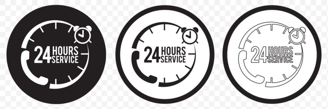 24 hours icon. 24-hour time icon vector set. Twenty-four hours clock symbol collection. 24h open all day service concept. eps 10.
