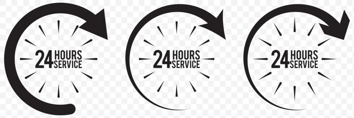 24 7 service icon set. 24-7 open, concept with call icon. Support 24 hours a day and 7 days a week. Support service. isolated on white and black background. Vector illustration. EPS 10.