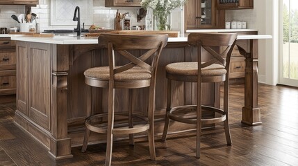 Fototapeta premium Elegant Kitchen with Wooden Island and Bar Stools
