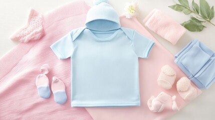 Soft Blue Baby Clothes and Accessories Layout