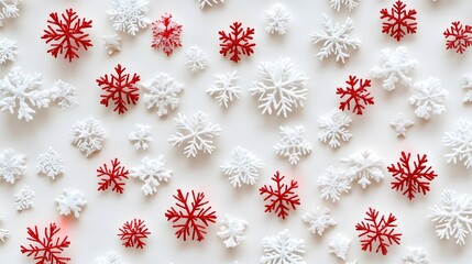 Clean white and red pattern of snowflakes