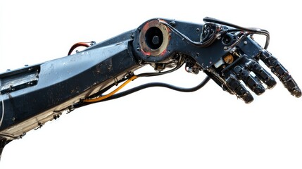 Robotic Arm Reaching Out: A detailed close-up of a powerful robotic arm, showcasing intricate mechanical details and a gesture of extension.