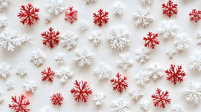Clean white and red pattern of snowflakes