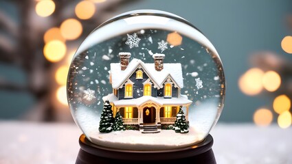 Winter Snow Globe with Snowflakes and Holiday Lights