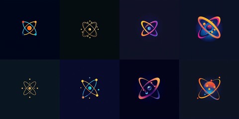 A minimalist logo featuring a stylized atom with orbiting electrons, created using simple geometric shapes and lines.