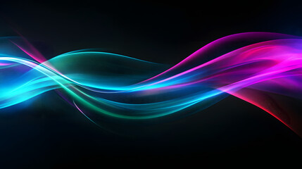 Abstract blue, green, and pink wave glowing against a black background.