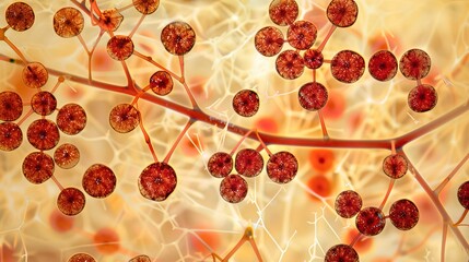 Close-up of microscope slide revealing intricate fungal spores, essential for research on fungal diseases and microbiology studies.