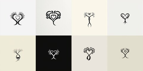 Fototapeta premium A minimalist logo design showcasing a tree silhouette intertwined with a heart, symbolizing growth and connection.