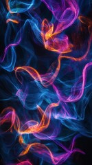 Obraz premium Radiant Flow: An abstract scene with glowing neon lines cascading and intertwining, creating a sense of movement and depth