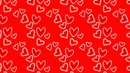 Red background illustration with lots of hearts, for Valentine's Day.