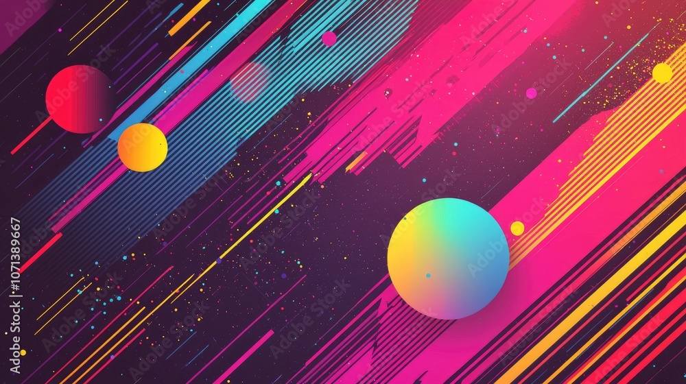 Poster abstract background with colorful lines and circles.