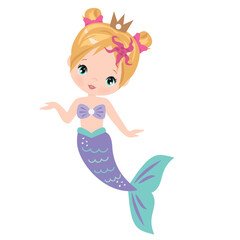 Naklejka premium Cute mermaid sea princess vector cartoon illustration