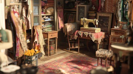 Fototapeta premium Vintage Sewing Room: A Creative Space Embodying Old Money Aesthetic