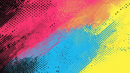 Fototapeta premium Abstract colorful background with diagonal lines, halftone dots and grunge textures.