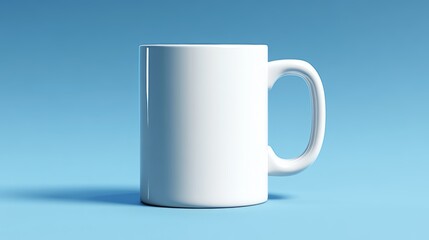 Obraz premium Blank White Mug on Blue Background Mockup Template Coffee Cup Design