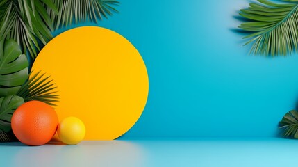 Summer Background Yellow Circle Tropical Leaves Orange Yellow Balls