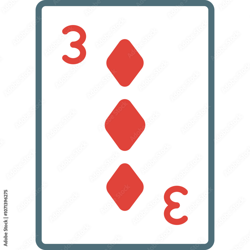 Poster a three of diamonds playing card displayed on a light background for card game enthusiasts or design