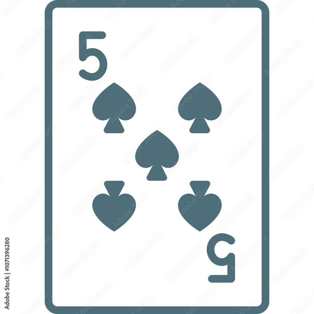 Poster playing card featuring five spades with a simple design highlighting its minimalist elegance in a ga