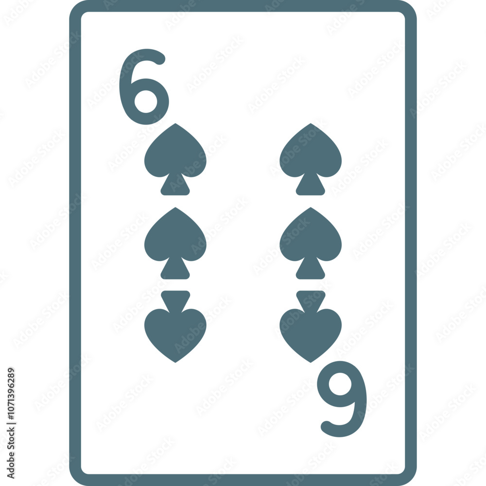 Poster a playing card featuring the numbers six and nine with spade symbols arranged vertically in a simple