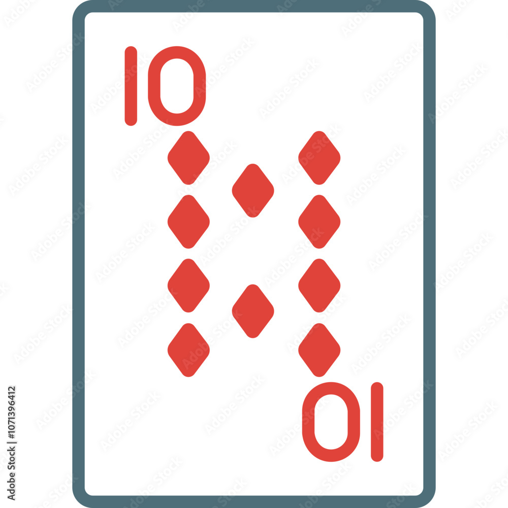Poster a playing card featuring the ten of diamonds with a distinct arrangement displayed on a simple, ligh
