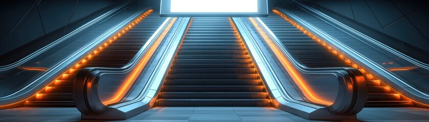 Obraz premium Futuristic Escalators Modern Architecture Urban Transport Technology Travel