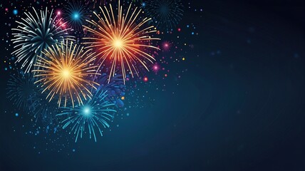 Fototapeta premium Fireworks on blue background with stars and space for text
