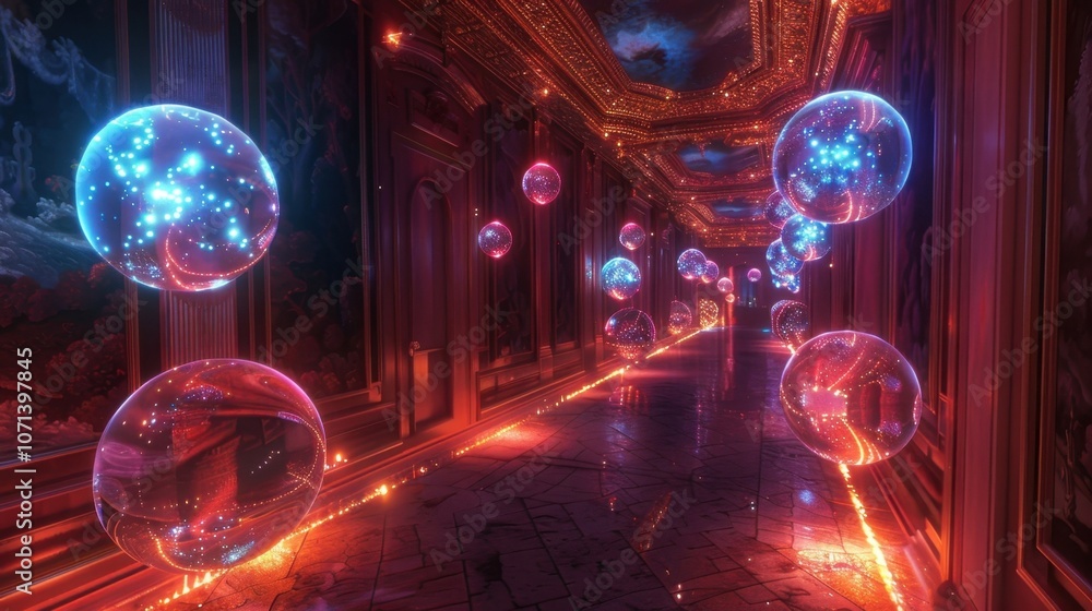 Aufkleber the hallway was lined with glowing translucent orbs each one containing an enchanted fragment of lig