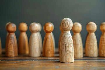 Wooden figures on a table with one standing out, representing the best candidate for a job, career opportunity concept