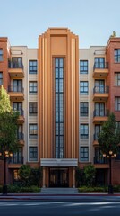 Fototapeta premium An elegant Art Deco apartment building with symmetrical lines