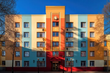 An elegant Art Deco apartment building with symmetrical lines