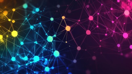 Fototapeta premium Abstract colorful network of glowing lines and dots.