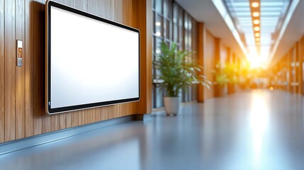 Fototapeta premium The blank digital board situated along the hospital corridor features a sleek, modern design with a high definition display