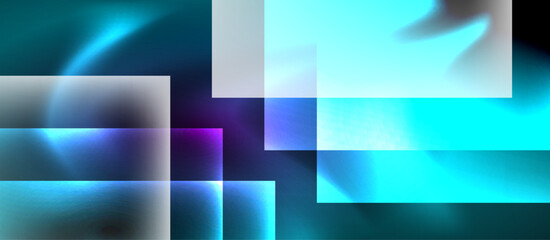 Fototapeta premium Glass squares with neon shiny light abstract background