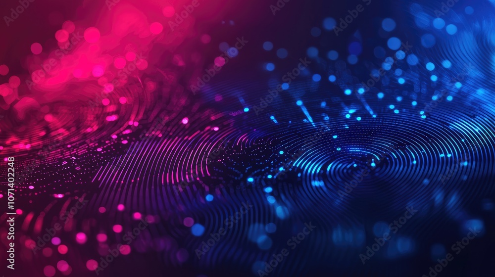 Poster abstract digital background with glowing neon lights and particles.