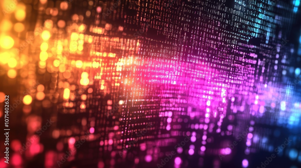 Poster abstract digital code background with glowing lights.