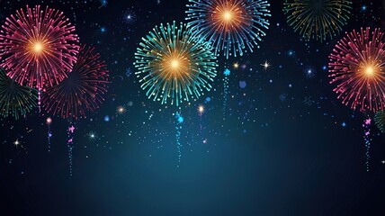 Obraz premium Fireworks on blue background with stars and space for text