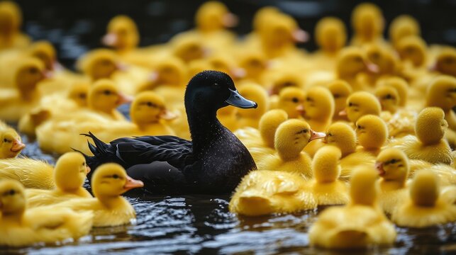 19h black duck among yellow ducks, representing unique leadership. 