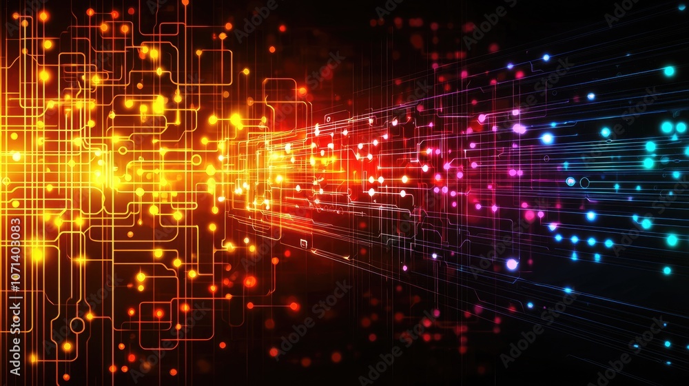 Poster abstract digital network with glowing lines and dots.