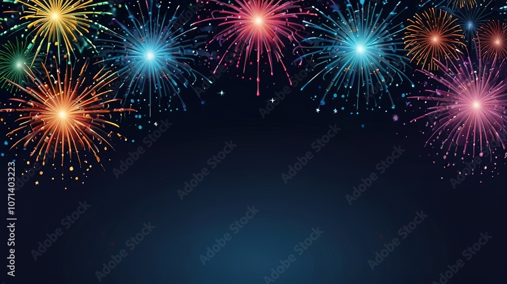 Poster fireworks on blue background with stars and space for text