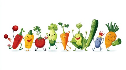 Cheerful Vegetable Characters Lining Up for Fun