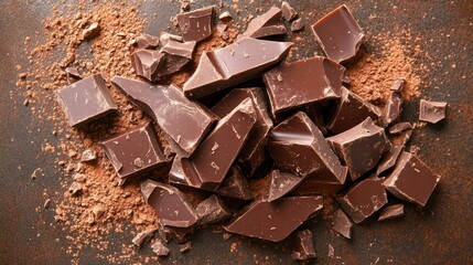 Fototapeta premium Crushed Chocolate Pieces on Rustic Background