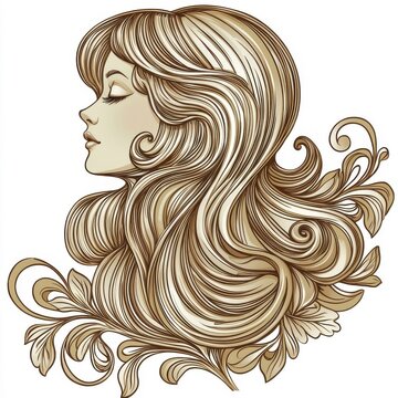 woman profile flowing hair floral design clip art preview