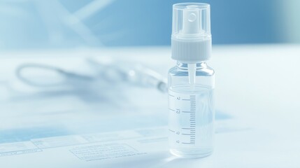 Minimalist nasal spray bottle onwhite background, clean andmodern design for respiratoryhealth and welness.