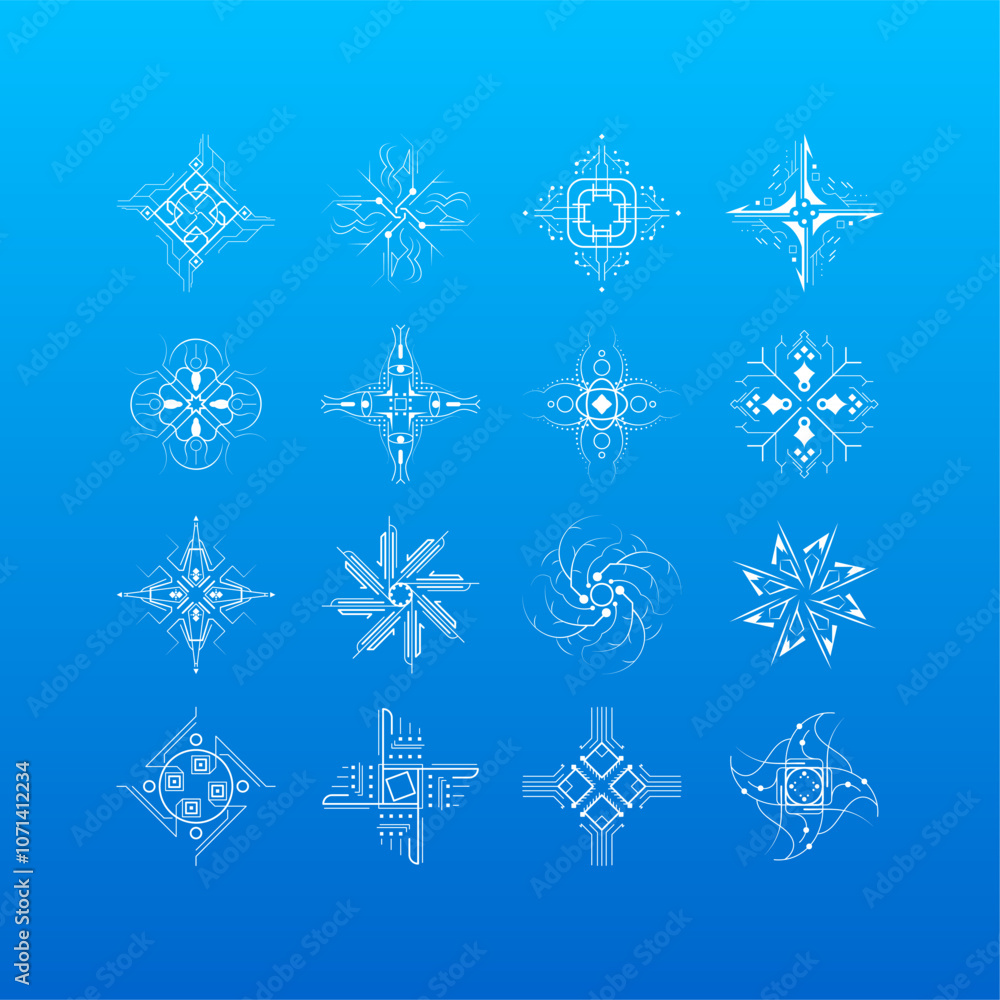 Poster set white colleciton line snowflake winter decoration elements vector design style