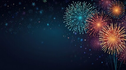 Obraz premium Fireworks on blue background with stars and space for text