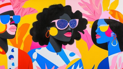 Vibrant Afro-Centric Illustration with Stylized Figures