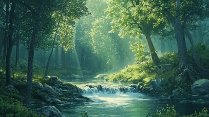 Fototapeta premium Tranquil Freshwater Spring Flowing Through a Lush Forest