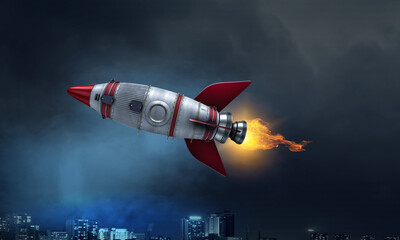 Rocket space ship. Mixed media