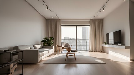 Elegant Scandinavian-Style Apartment Interior with Cozy Furniture and Greenery