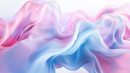 Obraz premium Fluid wave design in pastel pink and blue, blending softly into a clean white background for a smooth, abstract style